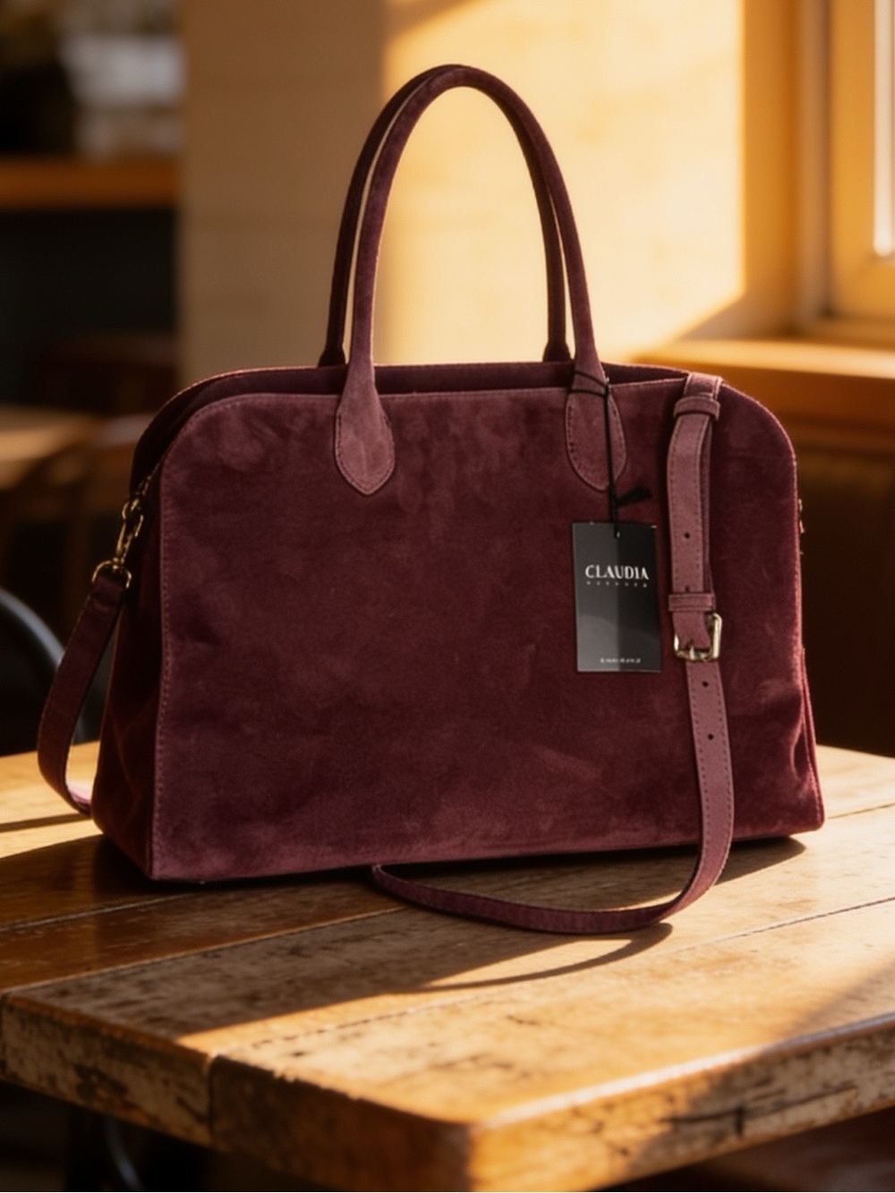 Claudia Firenze Large suede leather, Doctor Satchel,Italian Bag Elegant burgundy